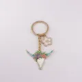 Western bull skull keychain detailed view, metal alloy enamel flower car bag pendant charm. - American Bull Style 1 (1)
