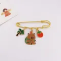 Cute capybara enamel brooch pin with lovely palm and strawberry charms for clothing decor. - Capybara with Palm Tree and Strawberry Style
