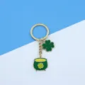 St. Patrick's Day clover pot of gold keychain detail, enamel alloy bag pendant accessory. - Clover and Pot of Gold Pendant