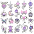 DIY alloy purple rhinestone charm pendant set for handmade earrings necklace jewelry making accessories - Purple UV Rhinestone Style Series (SN1813) / 20 Pieces Set
