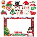Christmas photo booth props set with large frame holiday party funny selfie decorations - One Size / Christmas Photo Props & Frame