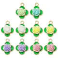 Clover flower alloy charm enamel DIY jewelry accessory for handmade bracelet necklace and earrings - 3D Rose Clover (SN1824) / 6 Styles Mixed 10 Pieces/Pack / Multicolor