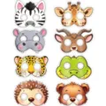 Kids Jungle Animal Masks Cartoon Safari Party Favors Dress Up Costume Accessories 8pcs - Jungle Animal Mask B / Set of 8