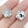 White zirconia clover cross star charm pendant handmade DIY beaded jewelry making accessory - Dotted Rhinestone Pearl Bow Style (28451) / 1 Piece (15x14x6mm) / Silver