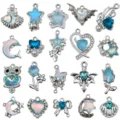 Sea salt blue alloy heart butterfly moon star pendants for DIY handmade jewelry accessories. - Sea Salt Blue UV Rhinestone Style Series (SN1812) / 20 Pieces Set