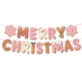 Detailed view of the pink gingerbread Merry Christmas letter banner for festive party decor. - Letter Banner