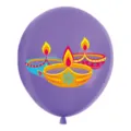Diwali party purple latex balloon with traditional Indian Diya oil lamp print 12 inch decoration - Purple Balloon