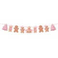 Close up of cute pink gingerbread man and christmas tree banner string for holiday party. - Accessory Banner
