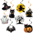 Halloween Party Hängedeko Set mit niedlichen Hexenhut Geist und Kürbis Hängeornamenten. - Wirbel Dekorationen