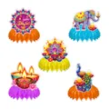 Diwali party honeycomb centerpieces set, festival table decor with elephant and peacock cutouts. - Honeycomb Centerpieces / 5 Pieces