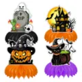 Halloween Party Tischdekoration, Papier Wabenbälle mit Geist und Kürbis Motiven für Feiern. - Waben-Tischdeko