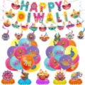 Diwali party decoration set featuring banners, hanging swirls, balloons, and centerpieces. - Diwali Set / Full Set Combo