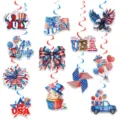 Independence Day party hanging decorations 4th of July patriotic swirls set 10pcs - 12 Cards and 12 Single Swirls / Independence Day Hanging Spirals