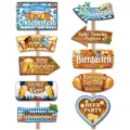 Oktoberfest party decoration directional wooden signs set for Bavarian beer festival. - Road Signs