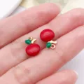 Stainless steel gold plated enamel fruit charms pendant for DIY jewelry making earrings. - Double-Sided Enamel Apple (T3538) / 1 Piece/Pack (12x8x3.5mm) / Red