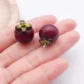 Detail shot of cute resin mangosteen fruit charms pendants for DIY jewelry making accessories. - Resin Fruit 3D Mangosteen (27845) / 1 Piece (21x15x15mm) / Purple