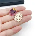 Alloy monstera leaf pendant charms DIY jewelry accessories colorful oil drop and gold textured designs. - Enamel Printed Monstera Leaf (28372) / 1 Piece (20x17mm) / Purple