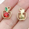 Close-up detail of apple shape alloy rhinestone pendant for DIY jewelry making accessories. - Red Apple (28591) / 1 Piece (15.5x12x5mm) / Red