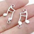 Silver music note charms double loop connectors for DIY bracelet necklace jewelry making supplies. - Music Note Double Loop Connector (28872)