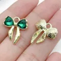 Gold bow alloy charms with green crystal, perfect for DIY handmade jewelry bracelets earrings. - Green (Rhinestone Colorful)