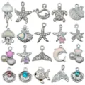 Ocean themed rhinestone alloy charms pendants for DIY handmade jewelry making accessories - White K Plated Rhinestone Ocean Shell Starfish Mixed (SN1830)