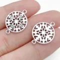 Vintage antique silver hollow round connector charms for DIY bracelet necklace jewelry making. - Hollow Snowflake Round Connector (28882)
