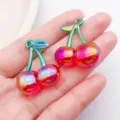 Colorful resin cherry pendants DIY jewelry charms for necklace bracelet accessories - Plated Multicolor Red Acrylic 3D Large Cherry (27856) / 1 Piece (32x26x12mm) / Red Plated