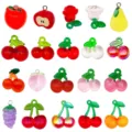 Detailed close-up showing various colorful 3d resin fruit charms with metal hanging loops. - Mixed 20 Acrylic Resin Fruit Cherry Series (SN1761) / 20 Pieces/Pack