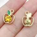 DIY apple charms, gold-tone alloy pendant with yellow crystal and green enamel for bracelet necklace. - Yellow Apple (28589) / 1 Piece (15.5x12x5mm) / Yellow