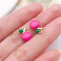 Stainless steel gold plated enamel strawberry charms pendant DIY jewelry making accessories. - Double-Sided Enamel Apple (T3536) / 1 Piece/Pack (12x8x3.5mm) / Rose Red