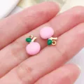 Gold Plated Enamel Pink Strawberry Pendant DIY Jewelry Making Accessory Earring Charm - Double-Sided Enamel Apple (T3537) / 1 Piece/Pack (12x8x3.5mm) / Pink