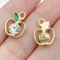Gold Apple Charms DIY Jewelry Pendants Rhinestone Enamel Alloy Accessories Set for Necklace - White Apple (28590) / 1 Piece (15.5x12x5mm) / White