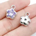 Purple Crystal Flower Charm DIY Jewelry Accessory Silver Alloy Pendant Component Part - White K UV Purple Rhinestone Star (28105)