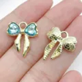 Blue crystal bow alloy jewelry charm, DIY handmade bracelet and earring pendant accessory. - Blue (Rhinestone Colorful)