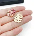 Gold alloy monstera leaf jewelry charms, colorful enamel DIY accessories pendant for keychains. - Enamel Printed Monstera Leaf (28375) / 1 Piece (20x17mm) / Pink