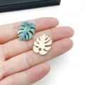 DIY alloy monstera leaf charms, colorful enamel and gold metal jewelry pendants for bags. - Enamel Printed Monstera Leaf (28376) / 1 Piece (20x17mm) / Lake Green