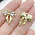 Sweet rhinestone bow alloy charm DIY handmade bracelet earring pendant jewelry accessory wholesale - Pink (Rhinestone Colorful)