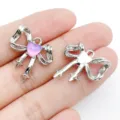 DIY silver alloy bow heart pendant charm for handmade necklace earrings jewelry making accessories - White K Purple Glass Bowknot Heart Style 2 (28426)