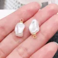 Baroque Irregular White Pearl Pendant Gold Loop DIY Necklace Earrings Jewelry Accessory - Bumpy Shape (28638) / 1 Piece/Pack (16x8.5x7mm) / White