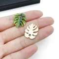 DIY enamel monstera leaf charm metal gold green pendant keychain bag accessory jewelry craft - Enamel Printed Monstera Leaf (28379) / 1 Piece (20x17mm) / Green