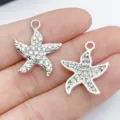 Colgantes de Estrella de Mar con Estrás Abalorios Plateados para Manualidades de Joyería - Plateado Estrella de Mar Strass (27106) / 1 Pieza/Paquete (22x19mm)