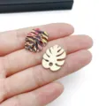 DIY alloy leaf pendant colorful enamel keychain charm bag accessory product variant - Enamel Printed Monstera Leaf (28380) / 1 Piece (20x17mm) / Black