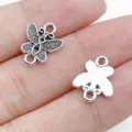Silver butterfly metal connector charm, antique silver finish jewelry finding for DIY bracelet. - Insect Butterfly Double Loop Connector (28856)