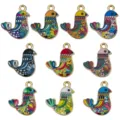 Close-up of colorful enamel bird metal charms, exquisite folk art design details for jewelry. - Pigeon Bird Series (SN1809)