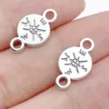 Vintage antique silver compass connector charms for DIY bracelets necklaces jewelry making accessories - Compass Double Loop Connector (28857)