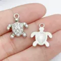 Colgantes de tortuga con brillantes de imitación de plata para joyas artesanales DIY - Plateado Tortuga Strass (27120) / 1 Pieza/Paquete (17x14mm)