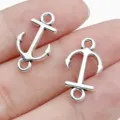 Silver anchor charm connector DIY bracelet necklace jewelry making accessory parts - Double-Loop Anchor Connector