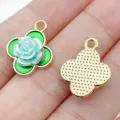 Gold tone alloy clover enamel rose charm pendant DIY jewelry making accessories component. - Colorful Rose Clover (28575) / 1 Piece (19x15x5mm) / Blue