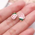 Stainless steel gold plated enamel strawberry charms for DIY handmade jewelry making accessories. - Double-Sided Enamel Strawberry (T3541) / 1 Piece/Pack (12x8x3.5mm) / White