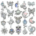Silver alloy opal charm pendant DIY handmade jewelry making for necklace bracelet accessories - White UV Rhinestone Style Series (SN1814) / 20 Pieces Set